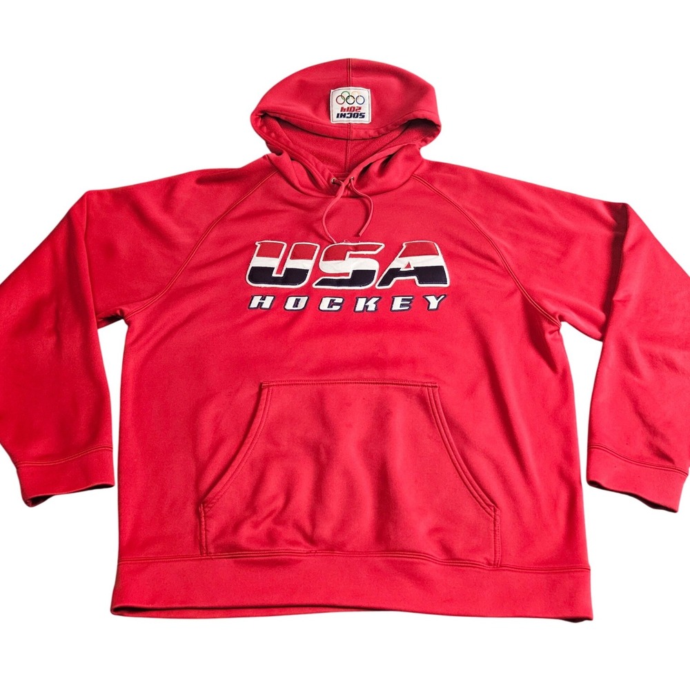 Team USA Hockey‎ Hoodie Mens Large Pullover Red Sochi 2014 Olympics Sportswear